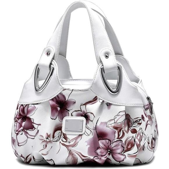 Handbags - Vegan Leather Purse for Women Fashion Hobo Style Floral Handbag